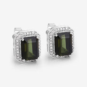Bids.com 3.57 Carat Genuine Green Tourmaline and White Diamond 14K White Gold Earrings Earrings