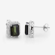 Bids.com 3.57 Carat Genuine Green Tourmaline and White Diamond 14K White Gold Earrings Earrings