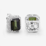 Bids.com 3.57 Carat Genuine Green Tourmaline and White Diamond 14K White Gold Earrings Earrings