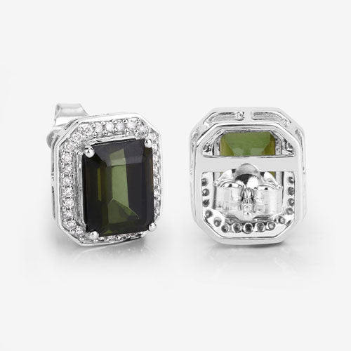 Bids.com 3.57 Carat Genuine Green Tourmaline and White Diamond 14K White Gold Earrings Earrings