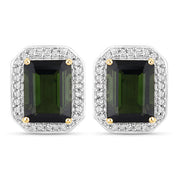 Bids.com 3.57 Carat Genuine Green Tourmaline and White Diamond 14K Yellow Gold Earrings Earrings