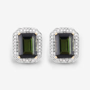 Bids.com 3.57 Carat Genuine Green Tourmaline and White Diamond 14K Yellow Gold Earrings Earrings