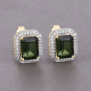 Bids.com 3.57 Carat Genuine Green Tourmaline and White Diamond 14K Yellow Gold Earrings Earrings