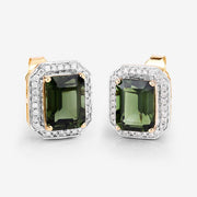 Bids.com 3.57 Carat Genuine Green Tourmaline and White Diamond 14K Yellow Gold Earrings Earrings