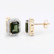 Bids.com 3.57 Carat Genuine Green Tourmaline and White Diamond 14K Yellow Gold Earrings Earrings
