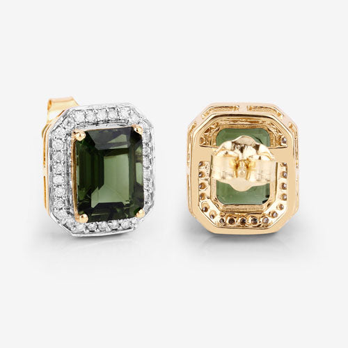 Bids.com 3.57 Carat Genuine Green Tourmaline and White Diamond 14K Yellow Gold Earrings Earrings