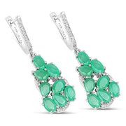 Bids.com 6.69 Carat Genuine Emerald and White Diamond .925 Sterling Silver Earrings Earrings