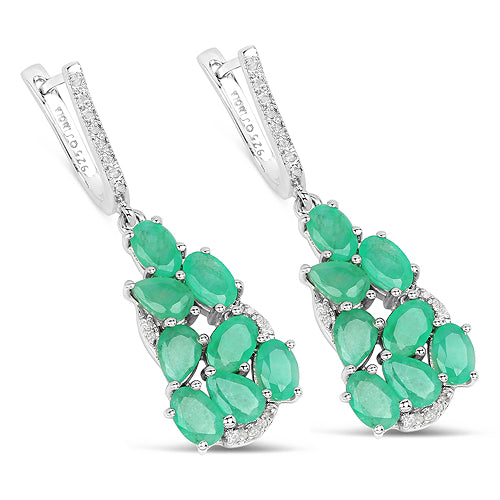 Bids.com 6.69 Carat Genuine Emerald and White Diamond .925 Sterling Silver Earrings Earrings