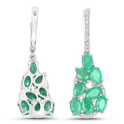 Bids.com 6.69 Carat Genuine Emerald and White Diamond .925 Sterling Silver Earrings Earrings