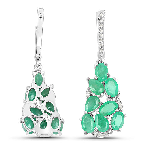 Bids.com 6.69 Carat Genuine Emerald and White Diamond .925 Sterling Silver Earrings Earrings