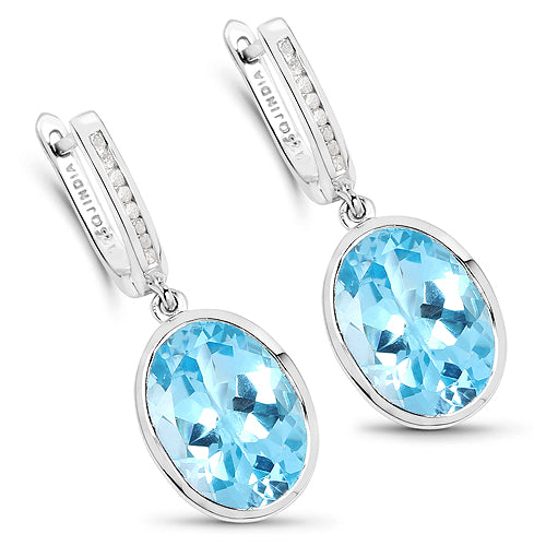 Bids.com 15.13 Carat Genuine Blue Topaz and White Diamond .925 Sterling Silver Earrings Earrings