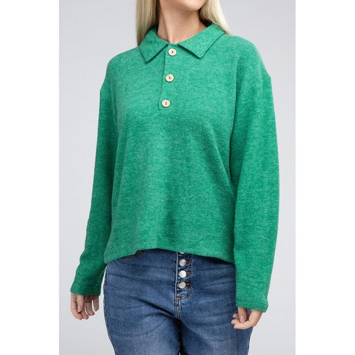 Brushed Melange Hacci Collared Sweater