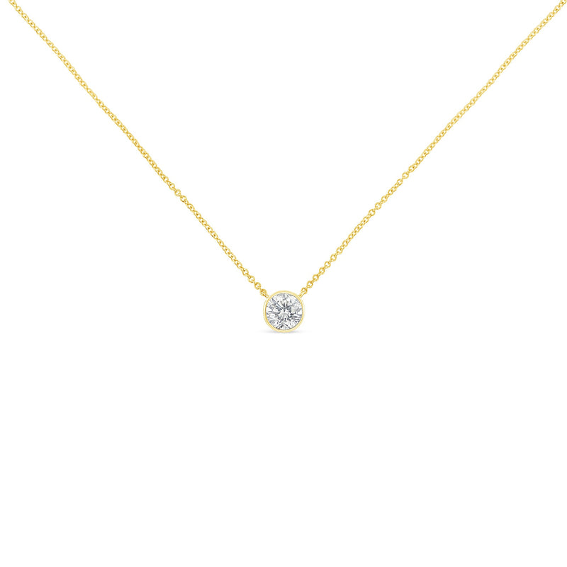 Bids.com 10K Yellow Gold 1/3 Carat Round Brilliant-Cut Diamond Modern Bezel-Set Solitaire 16"-18" Pendant Necklace (H-I Color, SI2-I1 Clarity) Necklaces