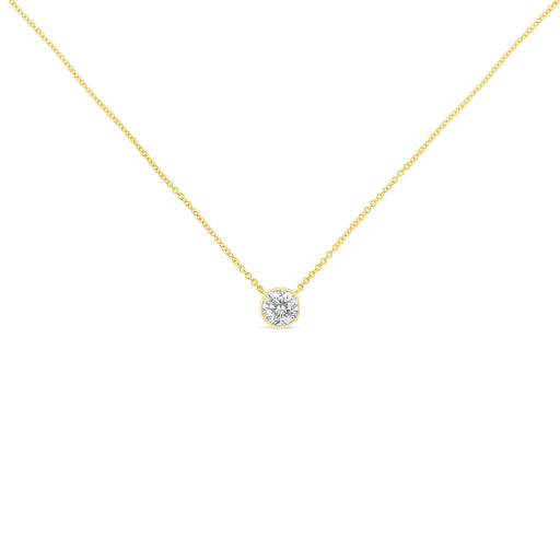Bids.com 10K Yellow Gold 1/3 Carat Round Brilliant-Cut Diamond Modern Bezel-Set Solitaire 16"-18" Pendant Necklace (H-I Color, SI2-I1 Clarity) Necklaces