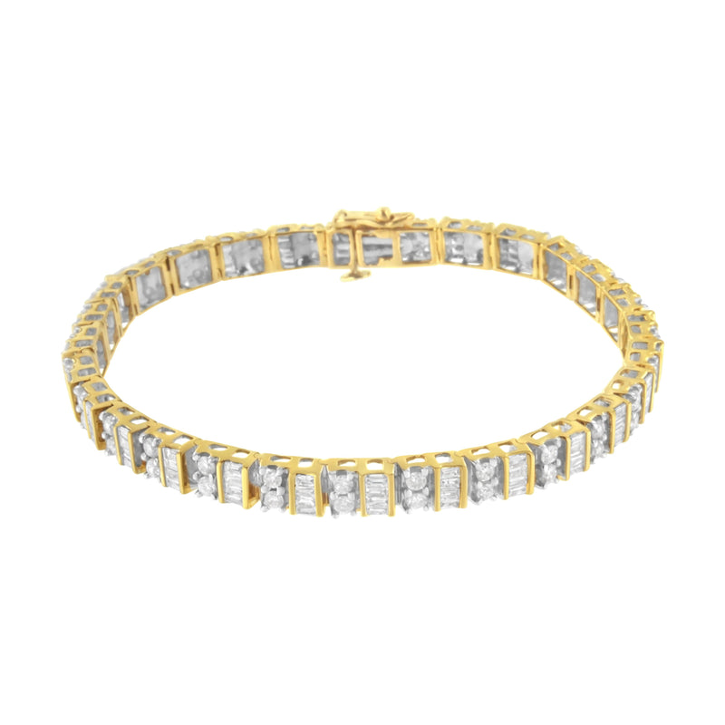 Bids.com 10K Yellow Gold 4.0 Cttw Alternating Baguette & Round Cut Diamond Bezel- & Prong-Set 7" Tennis Bracelet (G-H Color, SI1-SI2 Clarity) Bracelets