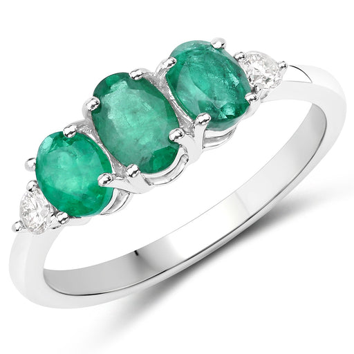 Bids.com 1.14 Carat Genuine Zambian Emerald and White Diamond 14K White Gold Ring Rings
