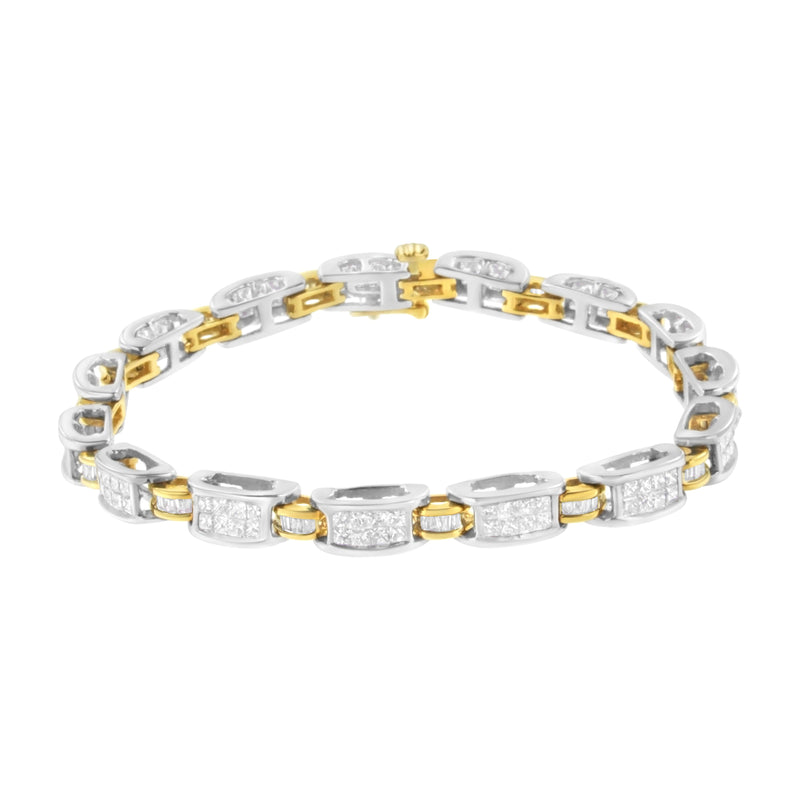 Bids.com 14K Two-Tone Gold Princess and Baguette-Cut Diamond Link Bracelet (3.00 cttw, H-I Color, SI1-SI2 Clarity) Bracelets