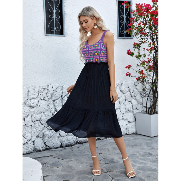 Openwork Wide Strap Midi Dress