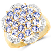Bids.com 14K Yellow Gold Plated 1.52 Carat Genuine Tanzanite .925 Sterling Silver Ring Rings
