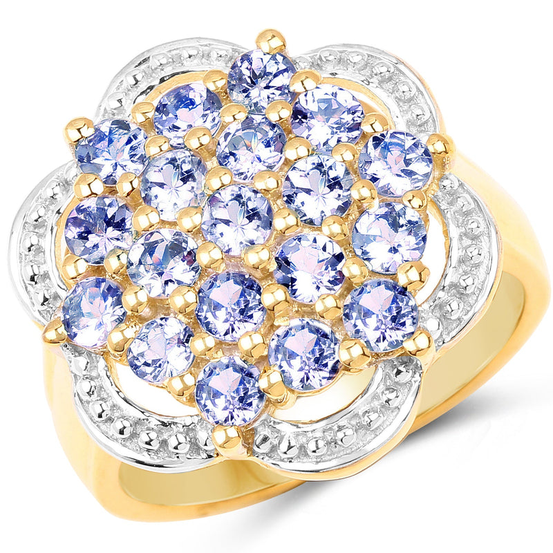 Bids.com 14K Yellow Gold Plated 1.52 Carat Genuine Tanzanite .925 Sterling Silver Ring Rings
