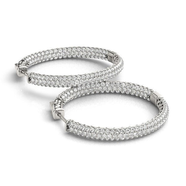 Bids.com 14k White Gold Two Row Pave Set Diamond Hoop Earrings (7 cttw) Earrings