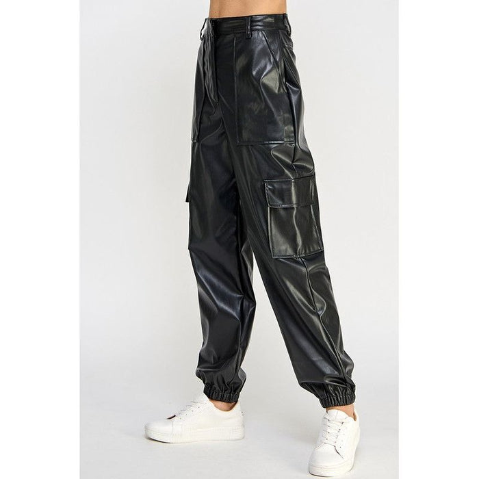 RELAXED VEGAN LEATHER CARGO PANTS