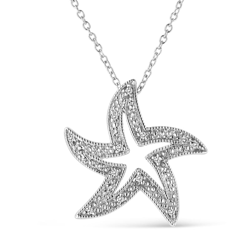 Bids.com .925 Sterling Silver Prong-Set Diamond Accent Starfish 18" Pendant Necklace (I-J Color, I1-I2 Clarity) Necklaces