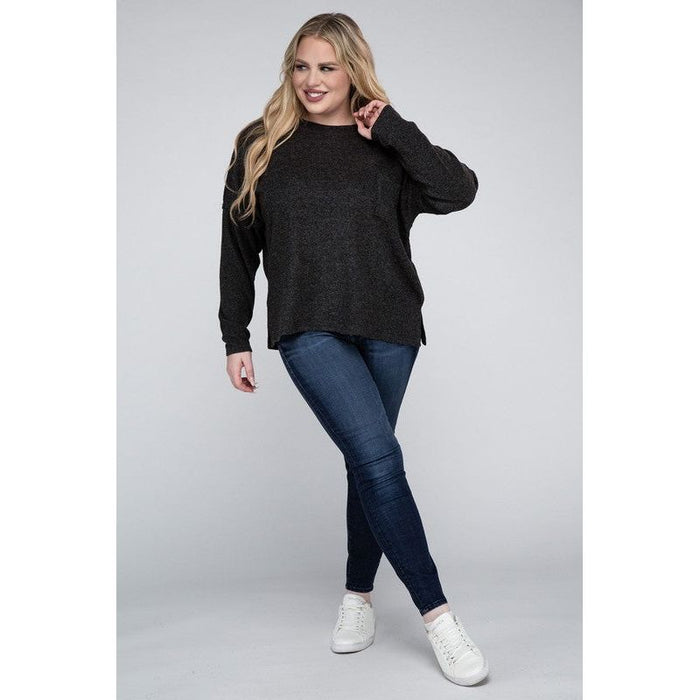 Plus Ribbed Brushed Melange Hacci Sweater