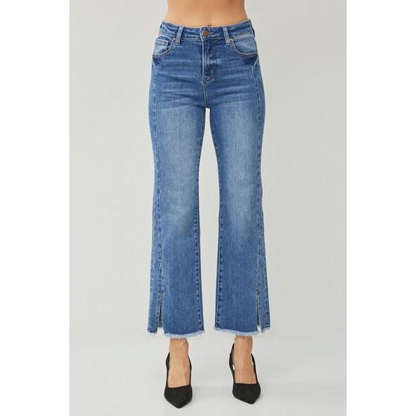 RISEN High Waist Raw Hem Slit Straight Jeans