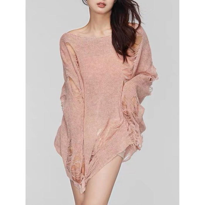 Distressed Boat Neck Knit Cover Up