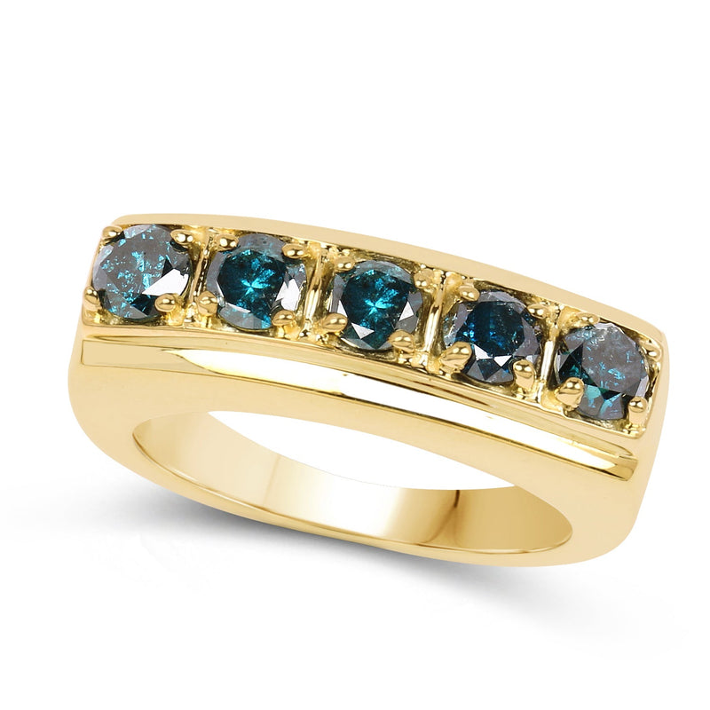 Bids.com 14K Yellow Gold Plated 1.25 Carat Genuine Blue Diamond .925 Sterling Silver Ring Rings