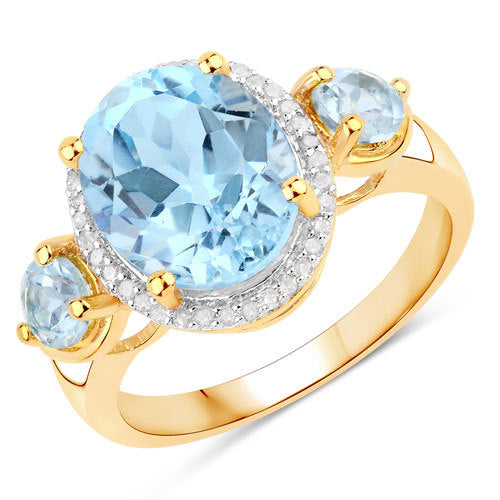 Bids.com 4.779 Carat Genuine Blue Topaz and White Diamond .925 Sterling Silver Ring Rings