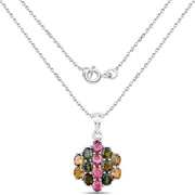 Bids.com 4.34 Carat Genuine Pink Tourmaline, Green Tourmaline & Brown Tourmaline .925 Sterling Silver Pendant Pendants