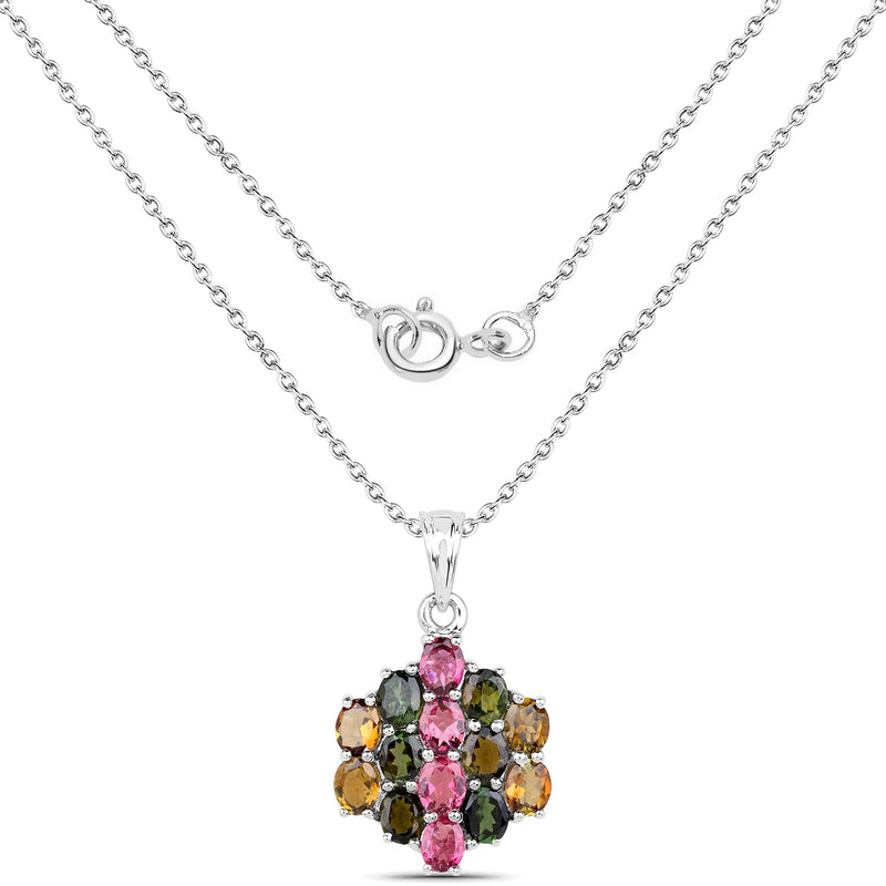 Bids.com 4.34 Carat Genuine Pink Tourmaline, Green Tourmaline & Brown Tourmaline .925 Sterling Silver Pendant Pendants