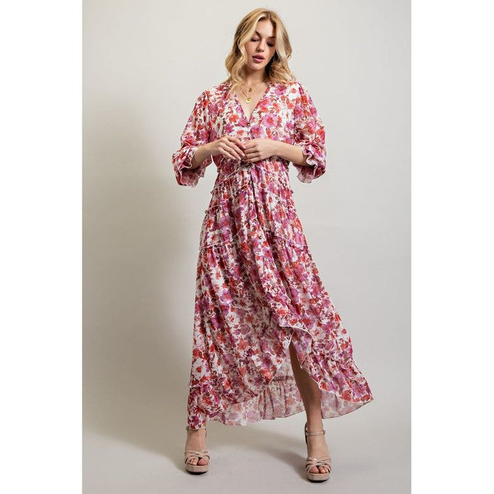 BOHEMIAN FLORAL HIGH AND LOW MAXI DRESS