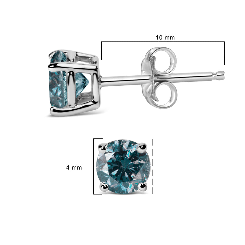 Bids.com 14K White Gold 1/2 Cttw Round Brilliant Cut Lab Grown Blue Diamond 4-Prong Classic Solitaire Stud Earrings (Blue Color, VVS2-VS1 Clarity) Earrings