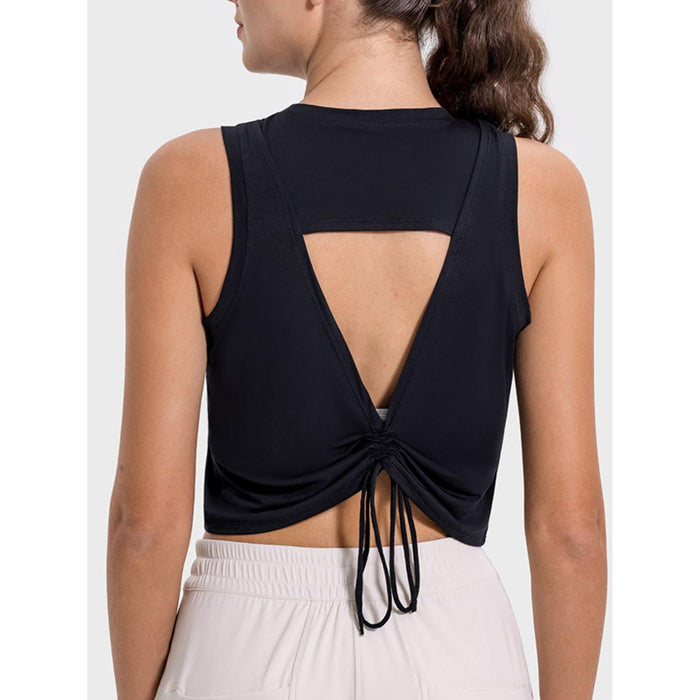 Drawstring Cutout Round Neck Active Tank