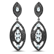 Bids.com 8.80 Carat Genuine Blue Topaz and Black Spinel .925 Sterling Silver Earrings Earrings