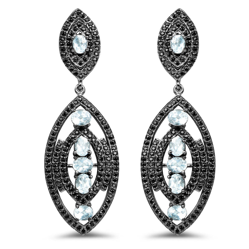 Bids.com 8.80 Carat Genuine Blue Topaz and Black Spinel .925 Sterling Silver Earrings Earrings
