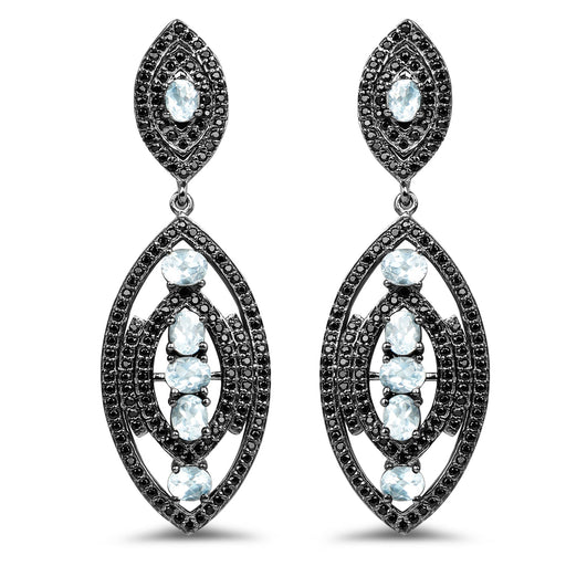 Bids.com 8.80 Carat Genuine Blue Topaz and Black Spinel .925 Sterling Silver Earrings Earrings