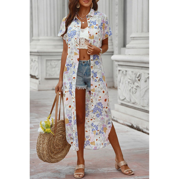 Printed Open Front Short Sleeve Cover-Up