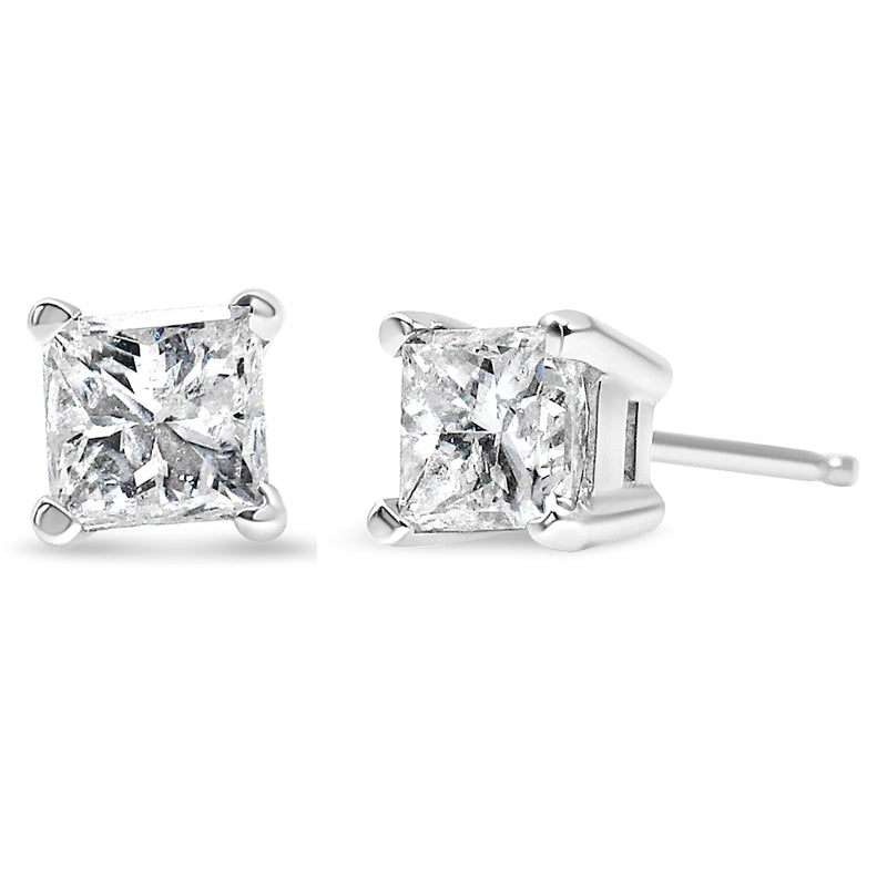 Bids.com AGS Certified 2/5 Cttw Princess Cut Diamond 14K White Gold 4-Prong Solitaire Square Stud Earrings (L-M Color, I1-I2 Clarity) Earrings