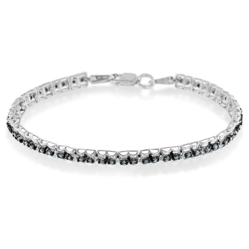 Bids.com Black Rhodium over .925 Sterling Silver 1.0 Cttw Rose Cut Diamond Double-Link 7" Tennis Bracelet (Blue Color, I1-I2 Clarity) Bracelets