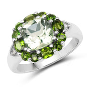 Bids.com 3.49 Carat Genuine Green Amethyst, Chrome Diopside & White Topaz .925 Sterling Silver Ring Rings