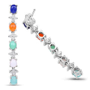 Bids.com 4.40 Carat Genuine Multi Stone .925 Sterling Silver Earrings Earrings