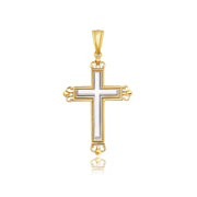 Bids.com 14k Two-Tone Gold Cross Pendant with an Ornate Budded Style Pendants