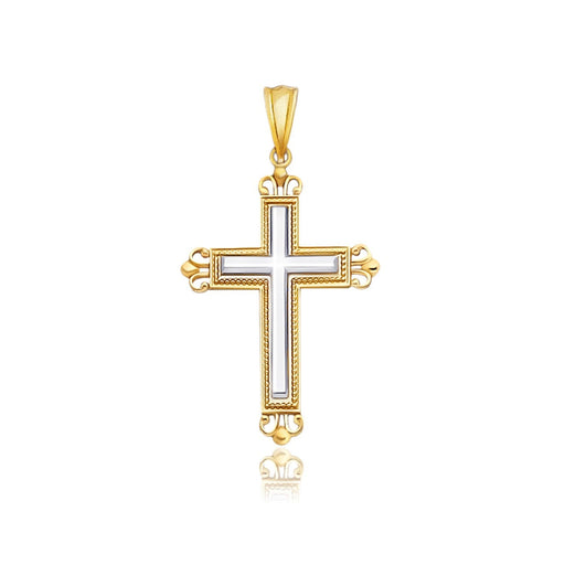 Bids.com 14k Two-Tone Gold Cross Pendant with an Ornate Budded Style Pendants