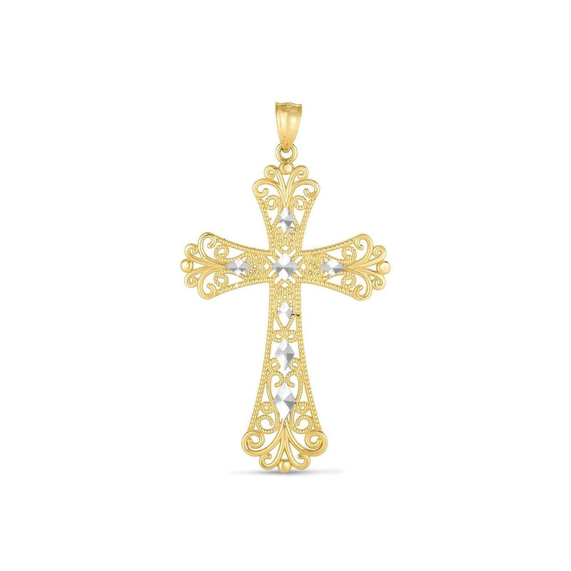 Bids.com 14k Two Tone Gold High Polish Diamond Cut Cross Pendant Pendants