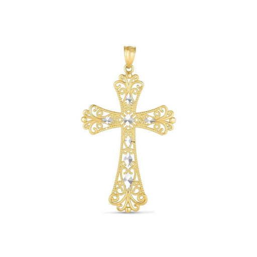Bids.com 14k Two Tone Gold High Polish Diamond Cut Cross Pendant Pendants