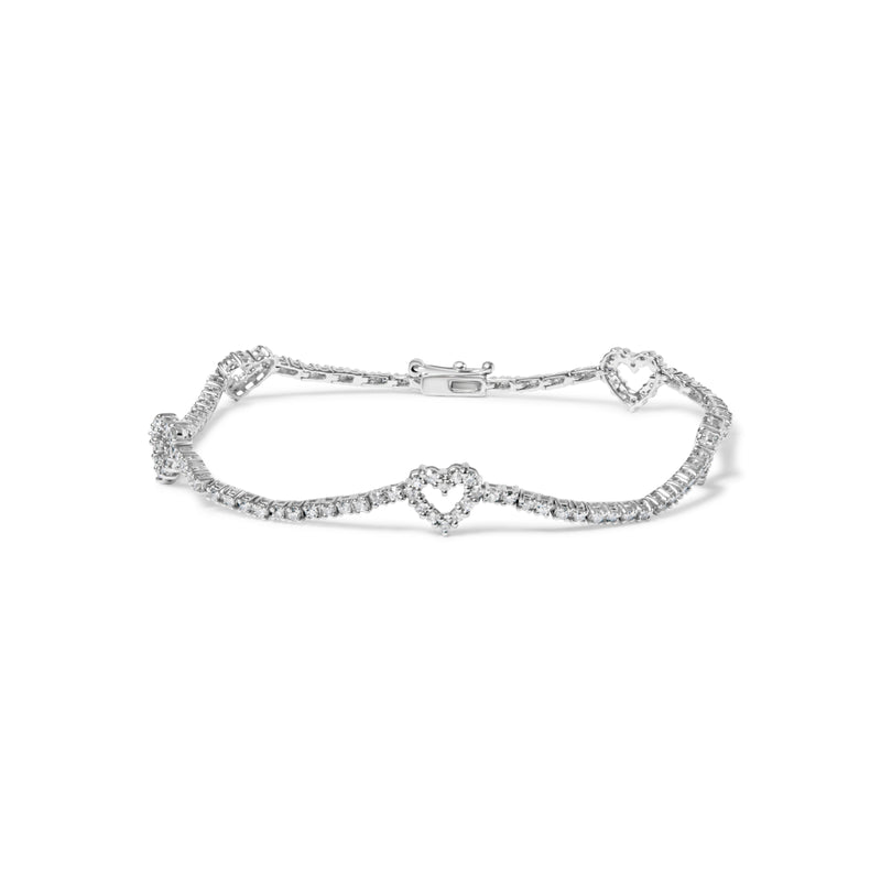 Bids.com 14K White Gold 1 1/2 Cttw Diamond Heart Station Strand Bracelet (H-I Color, I1-I2 Clarity) - 7.5 Inches Bracelets